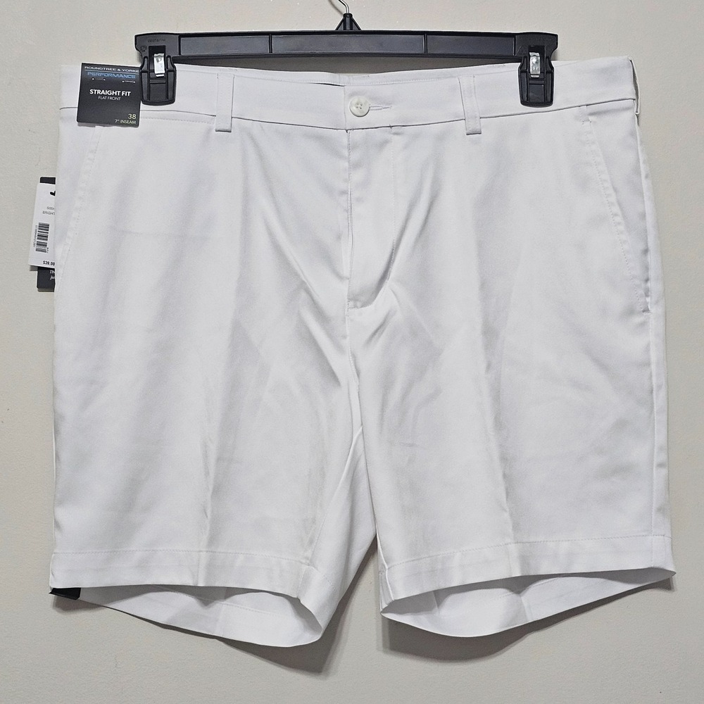 Men's Shorts 38 X 7 White‎ Straight Fit Flat Front Play Performance Stretch 0982